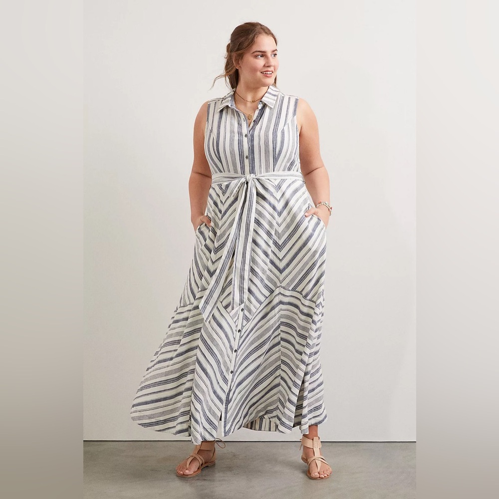 Anthropologie Coastal Stripe Maxi Shirtdress